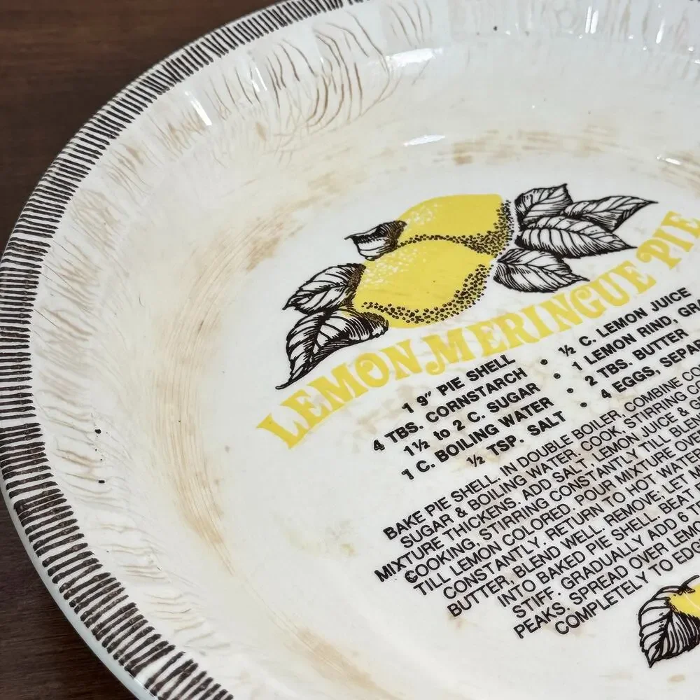 Vintage Lemon Meringue Pie Recipe Plate 11” Royal China Crazing